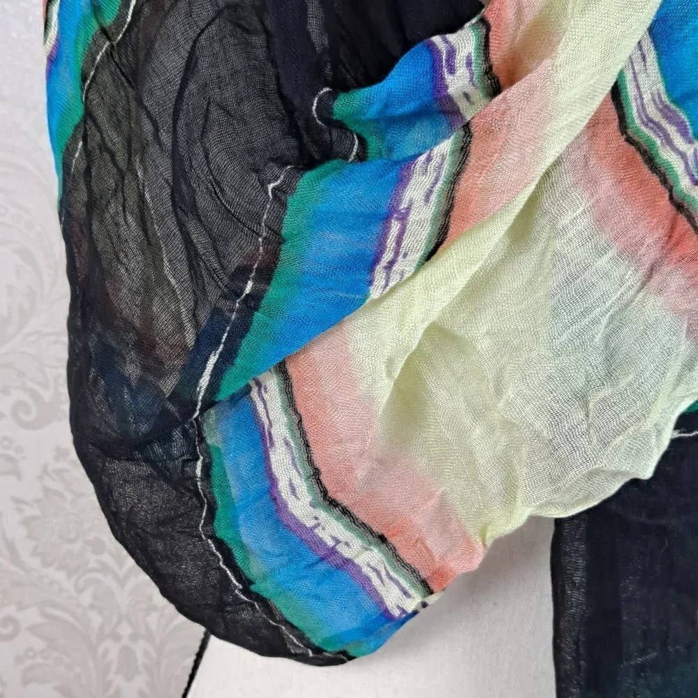 Multi Color Striped Lightweight Scarf Small Fringe Ends 100% Rayon